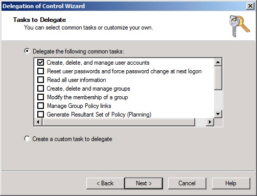Active Directory Delegation of Control Wizard