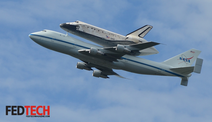 Space Shuttle Discovery Flies Over Washington, DC