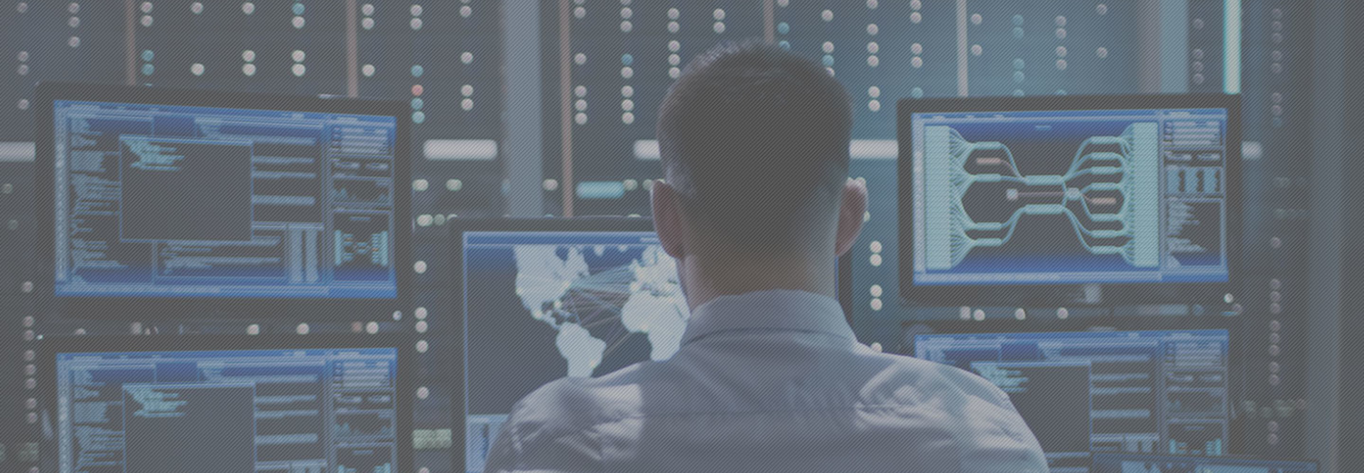 Government worker behind a computer screen working on cybersecurity issues 