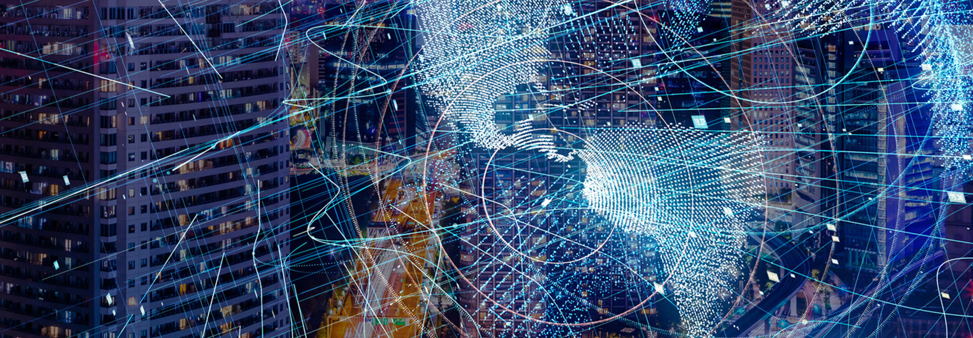 Internet of Things concept image with a city background 