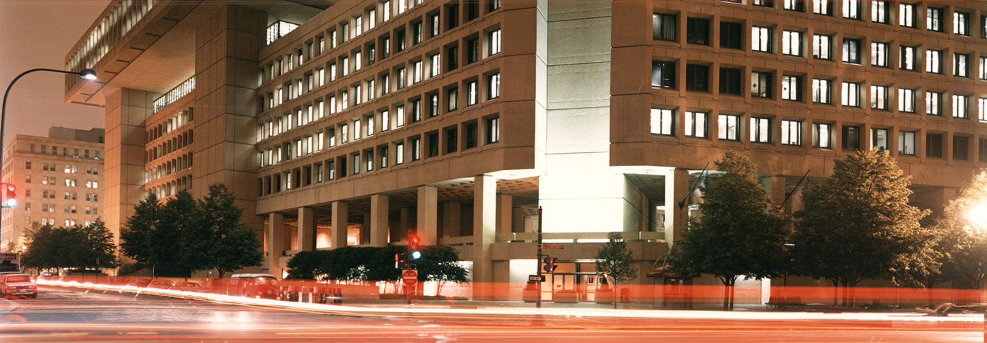 FBI headquarters at night 