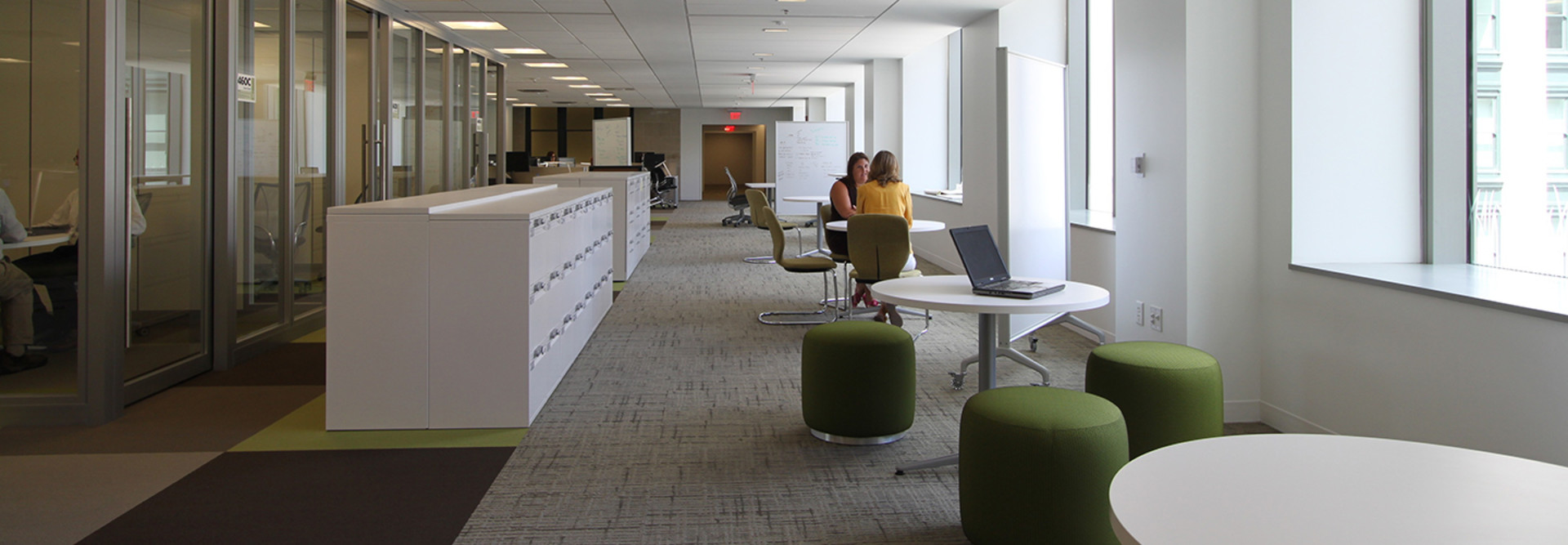 Remodeled open workspaces inside the General Services Administration headquarters in Washington, D.C.