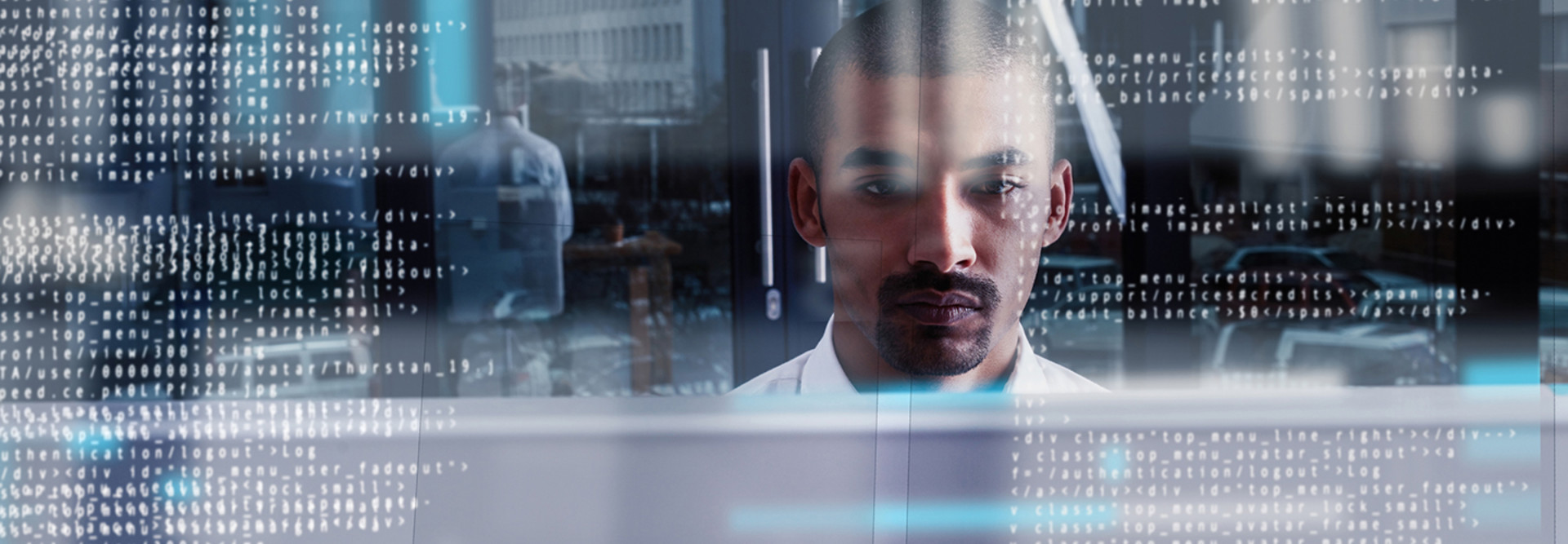 Man working on cybersecurity at his computer 