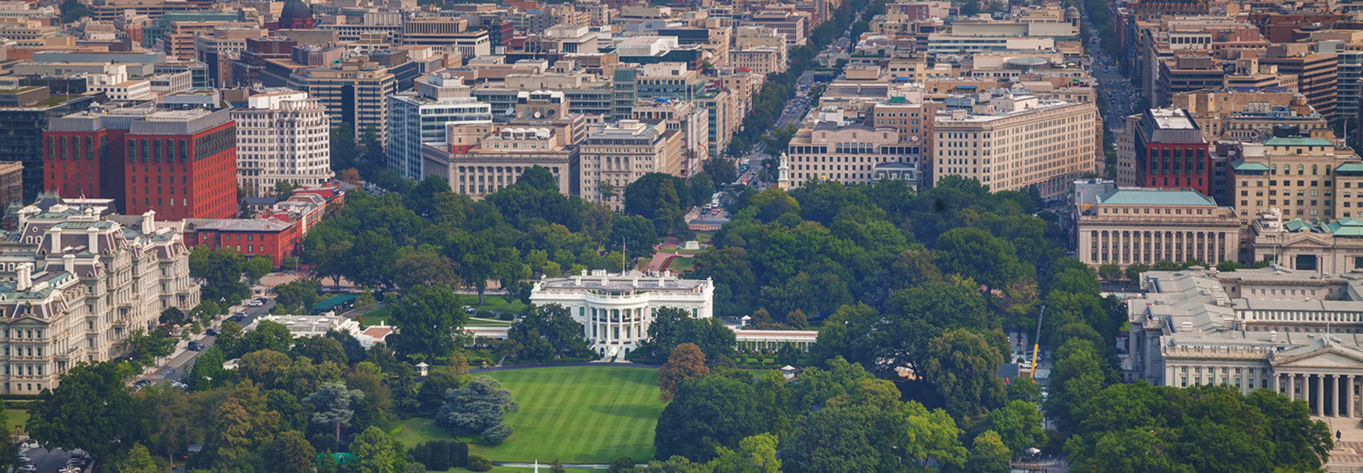 Aerial view of Washington, D.C., by the White House and downtown 