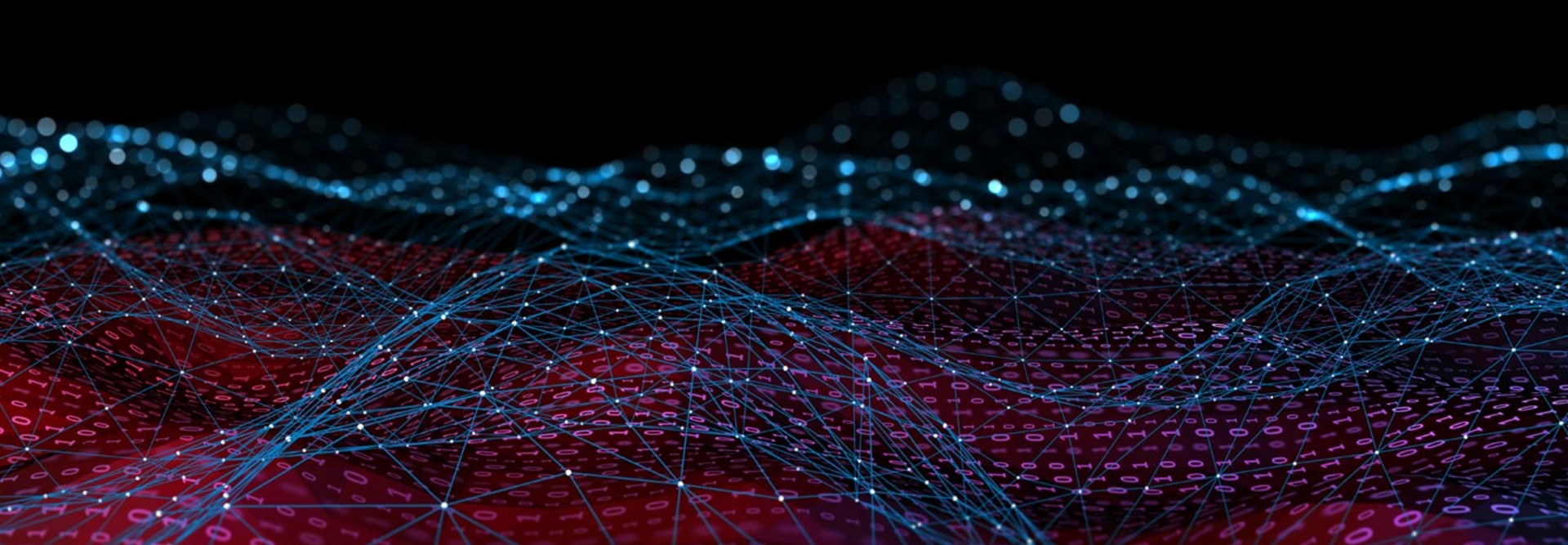 Data abstract image with lines connected lots of red dots on a dark bleu backgroud