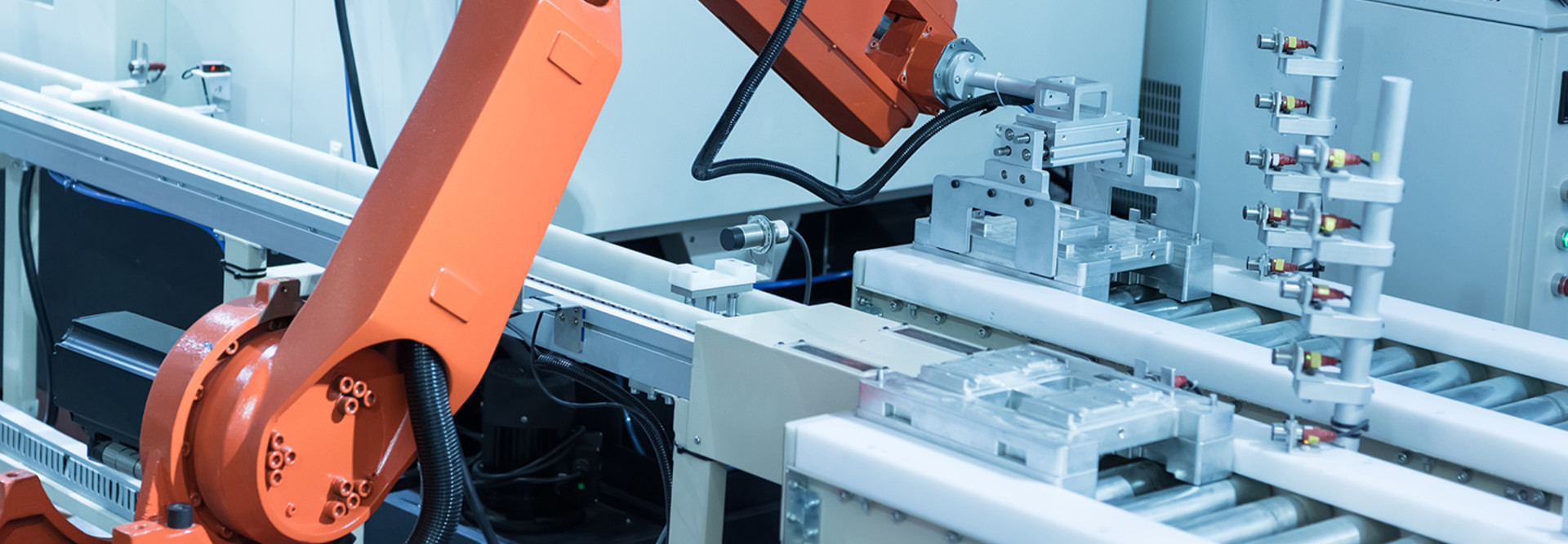 technology supply chain assembly line, smart robot assembling something 