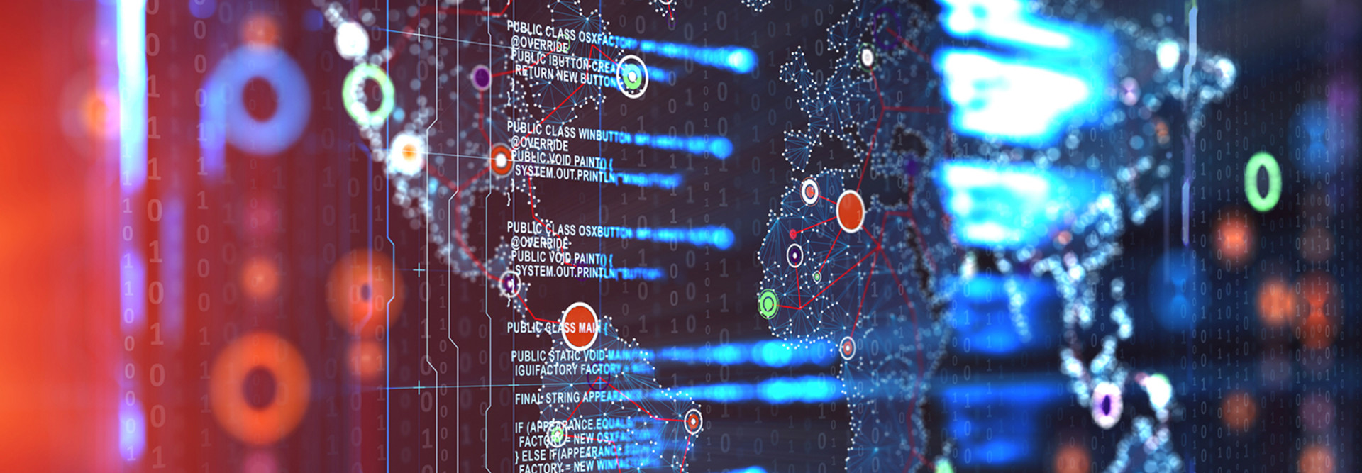 Abstract software-defined networking image with a global map 