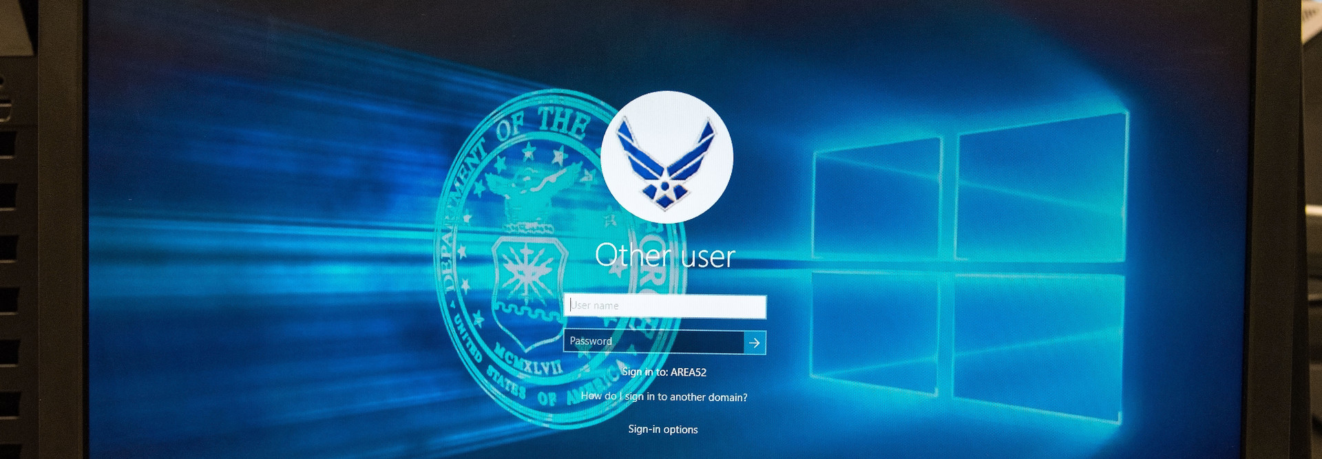 Air Force logo on a computer login screen