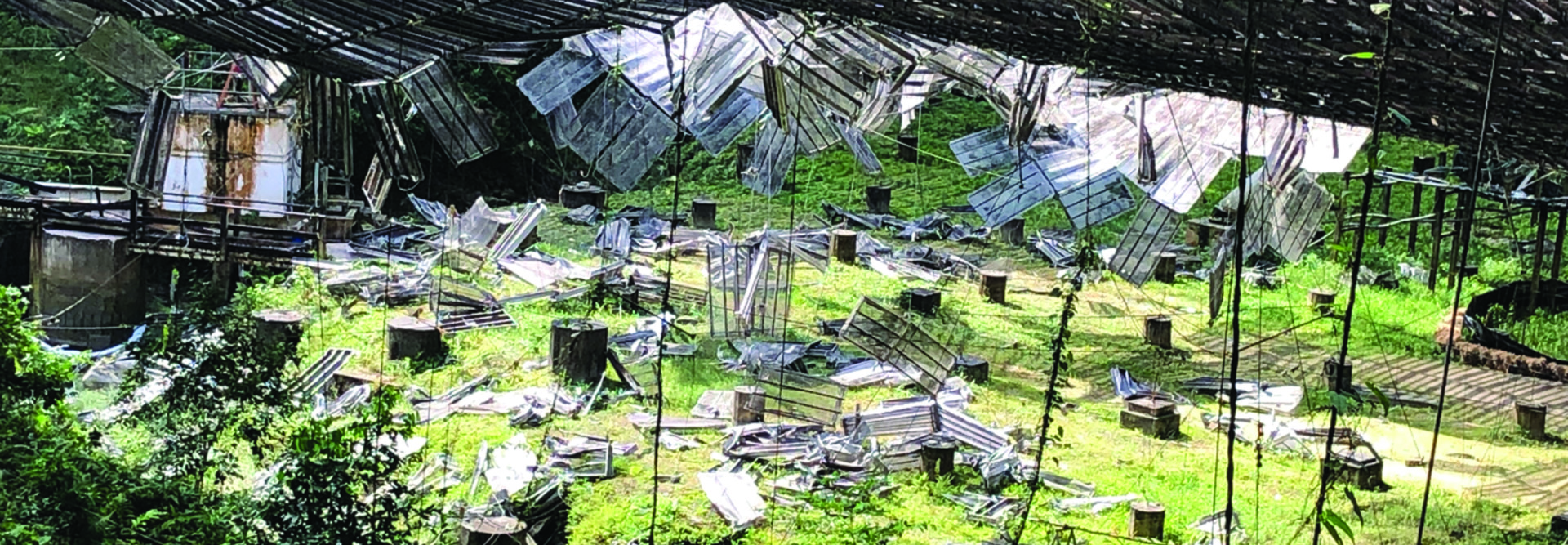 Rubble on top of grassy land