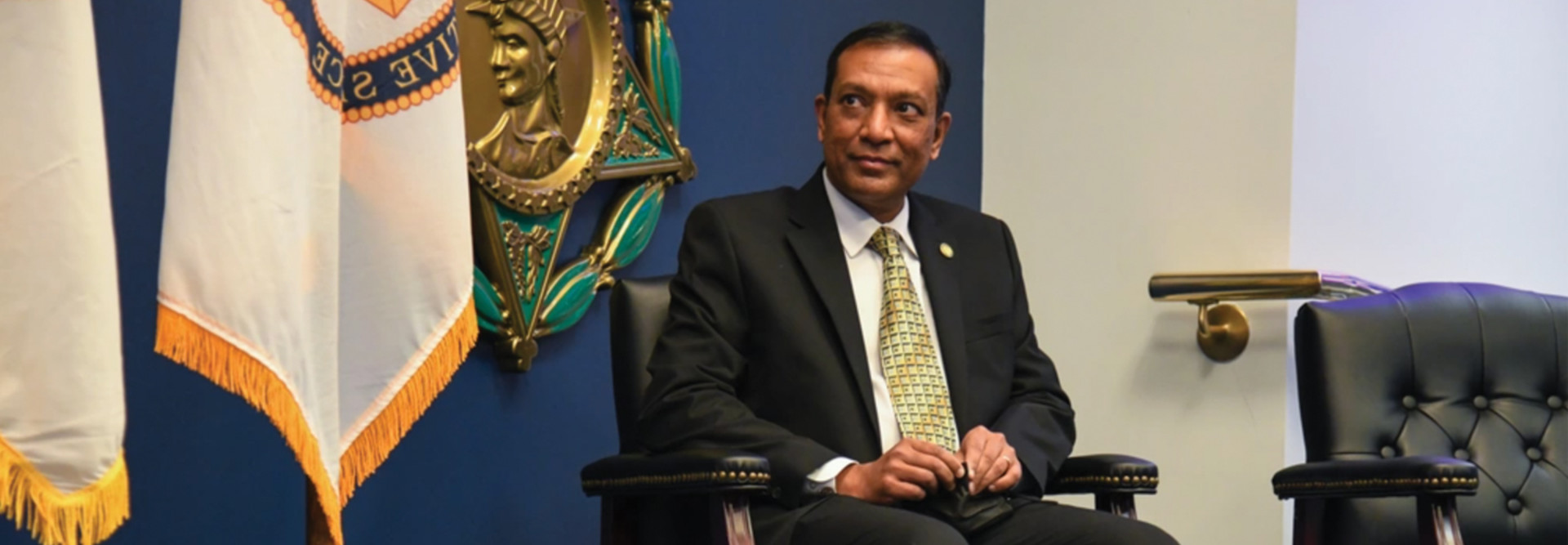 Army CIO Dr. Raj Iyer seen at the Pentagon’s Hall of Heroes Dec. 15, 2020, to recognize Farhan Khan for his new role as Director of Architecture, Data and Standards.