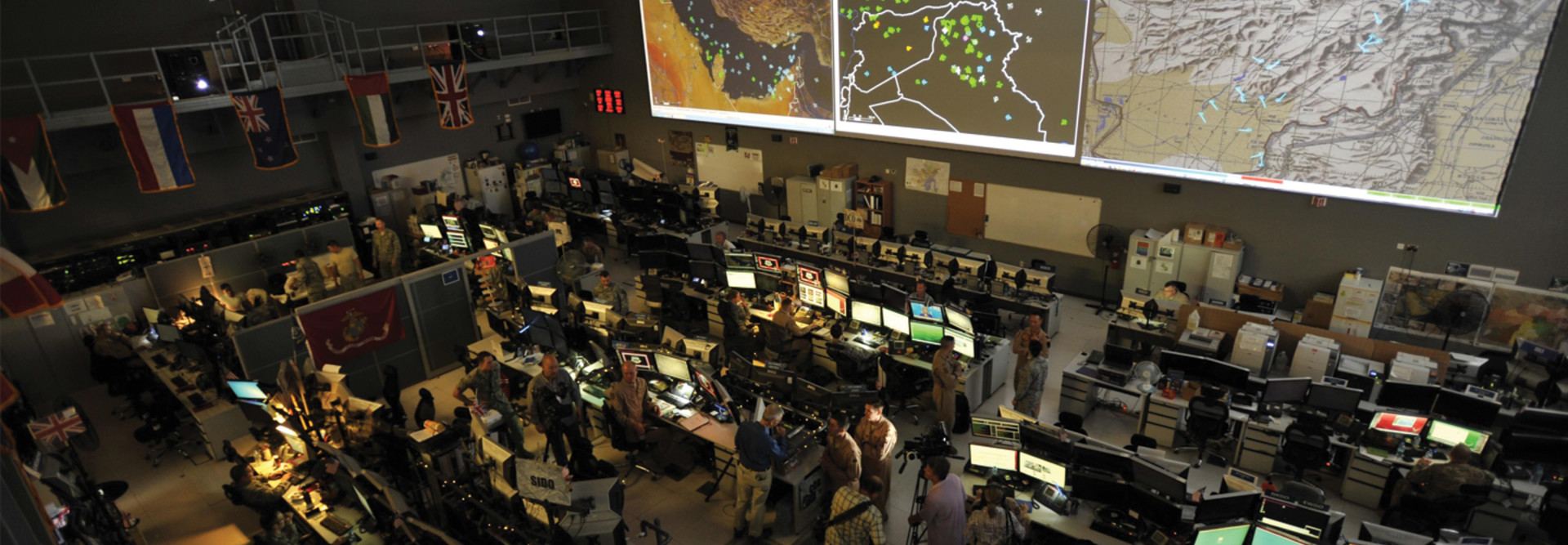 Combined Air Operations Center (CAOC) at Al Udeid Air Base, Qatar, provides command and control of air power throughout Iraq, Syria, Afghanistan, and 17 other nations. 