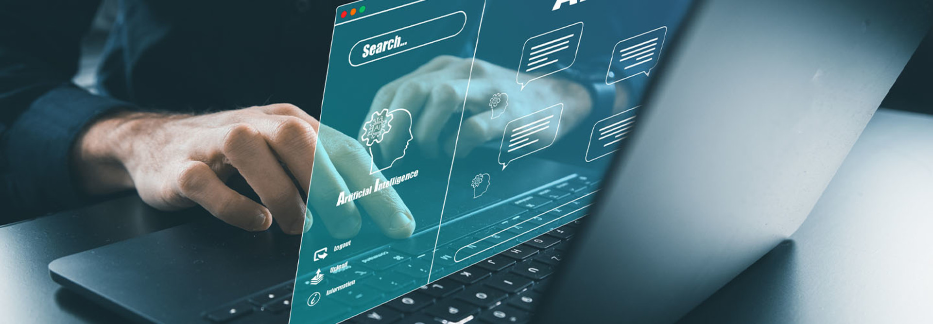 Man using an AI chatbot on a laptop