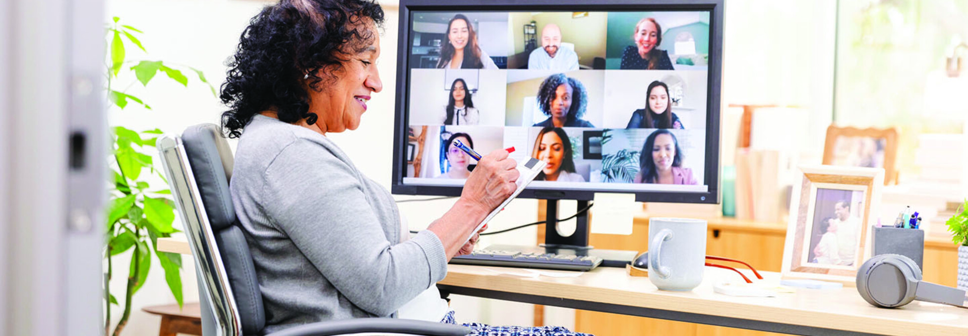 A worker on a Zoom call