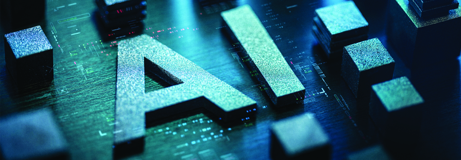 AI concept in blue letters