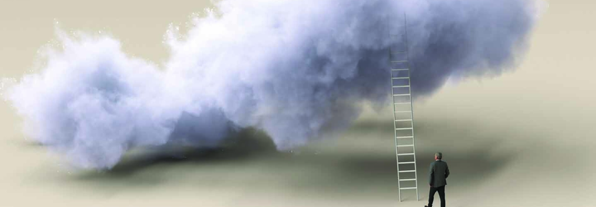 Illustration of person climbing ladder to a cloud