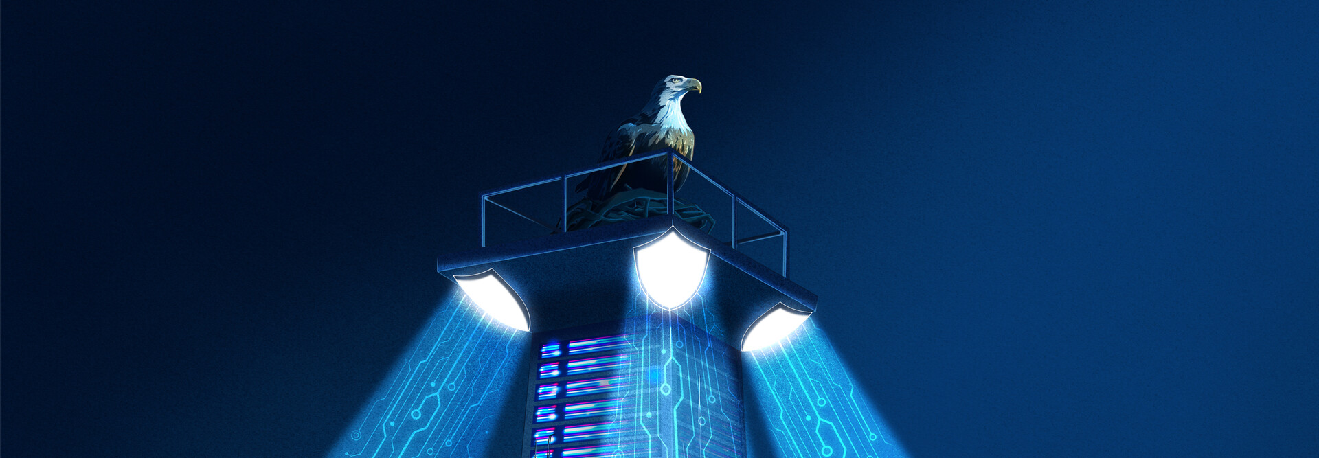 Eagle atop spotlight