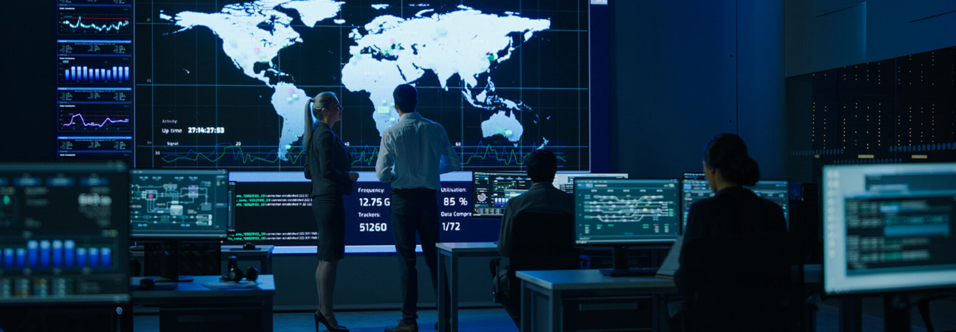 People looking at digital map