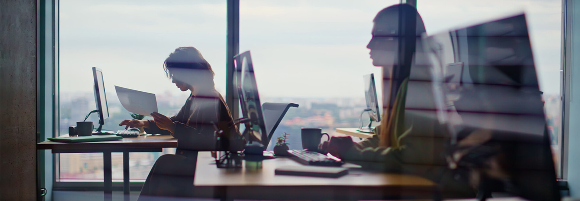 Busy corporate office silhouettes