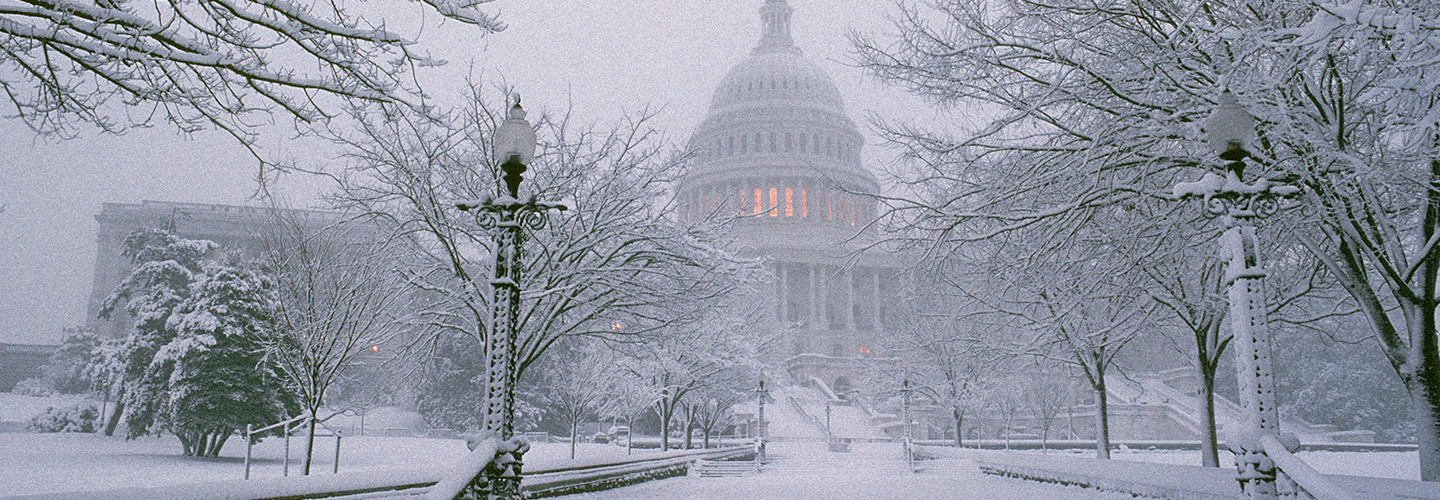 Capitol building in the winter snow 