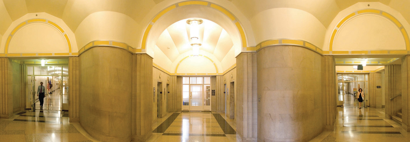 Hallways converge on the fifth floor at the 5500 and 5600 corridor inside the Robert F. Kennedy Building, headquarters of the Justice Department.