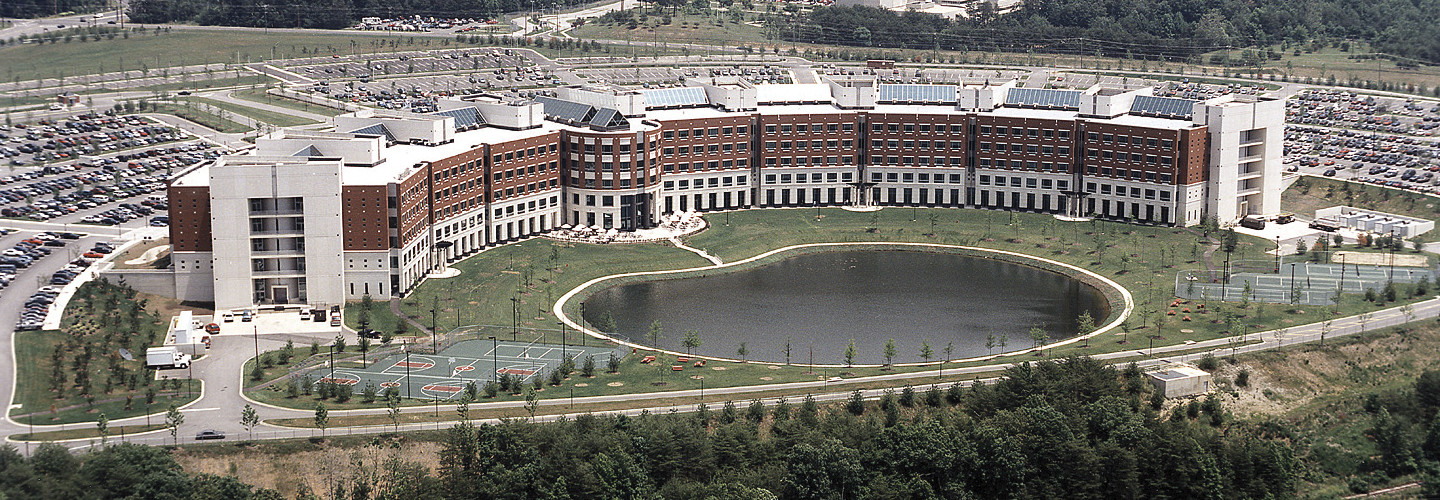 The Defense Logistics Agency (DLA) headquarters, also known as the Andrew T. McNamara Headquarters Complex, at Fort Belvoir, Virginia