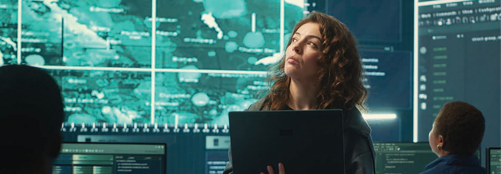 Person observing screens in SCIF