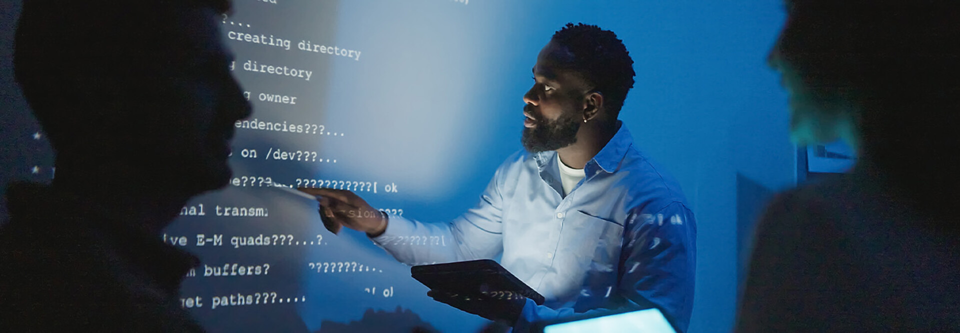 Person discussing code