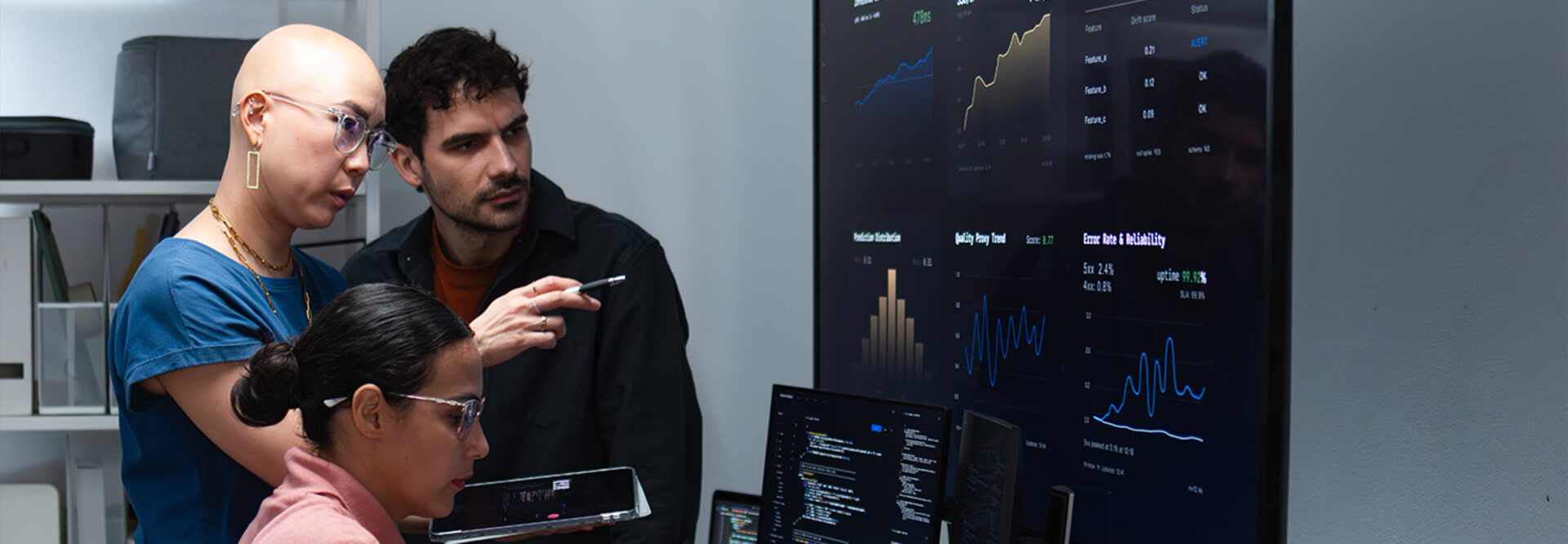 People reviewing data