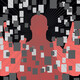 Illustration of red figure surrounded by pixels