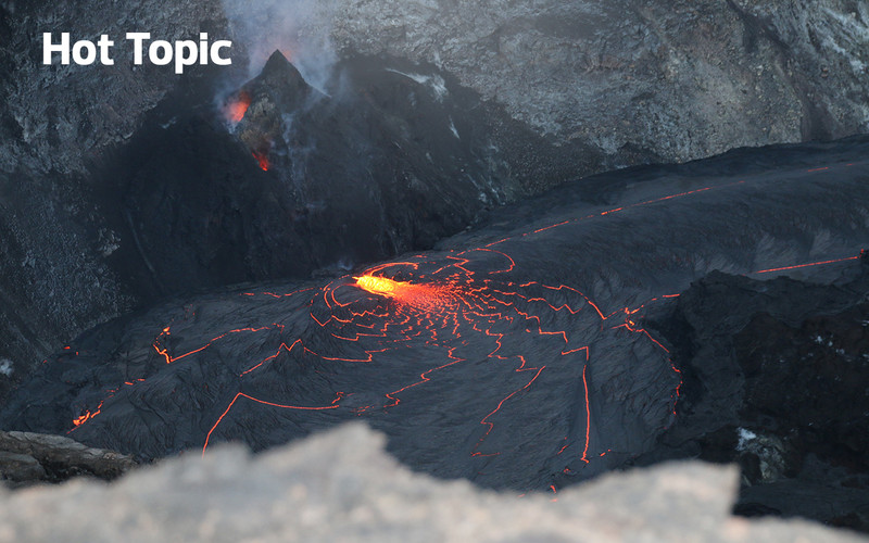 Visitors to the U.S. Geological Survey’s Hawaiian Volcano Observatory webcams may see activity such as this lava lake that formed at the summit of the Kilauea volcano.