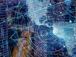 Internet of Things concept image with a city background 