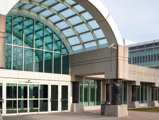 The entrance to the CIA New Headquarters Building (NHB) of the George Bush Center for Intelligence