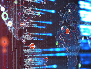 Abstract software-defined networking image with a global map 