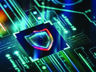 A shield symbol amid circuits