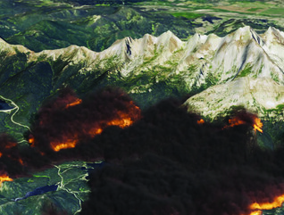 An NVIDIA Omniverse digital twin modeling a wildfire