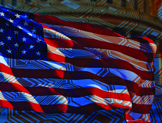 Motherboard with USA flag in the background