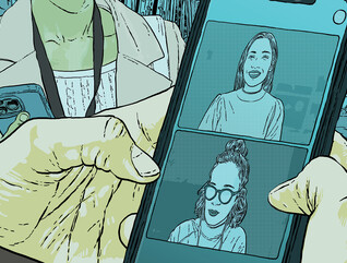 Illustration of video meeting over the phone