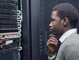 Person looking at data center