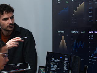 People reviewing data