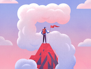 Illustration of person climbing a moutain