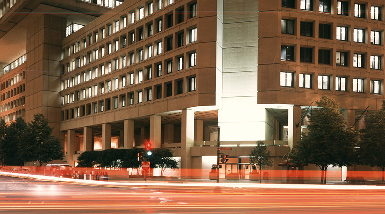 FBI headquarters at night 