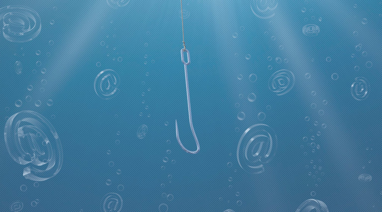 Phishing illustration of hooks under water 