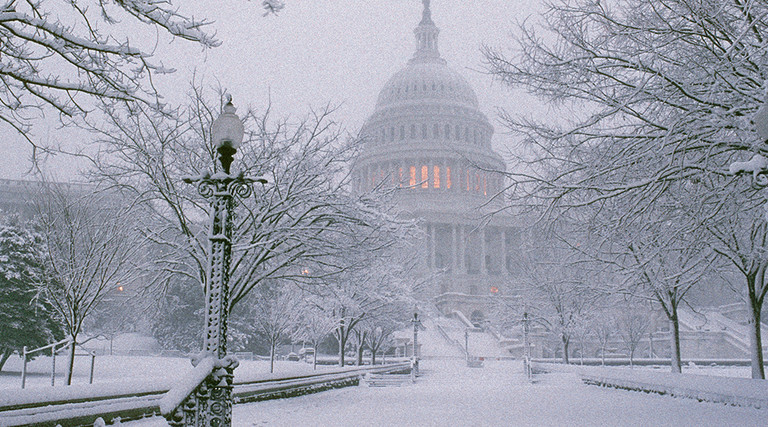 Capitol building in the winter snow 