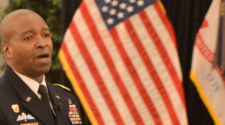 Lt. Gen. Bruce T. Crawford, chief information officer, G-6, speaks at the AFCEA Army Signal Conference in Springfield, Va., March 6, 2018. 