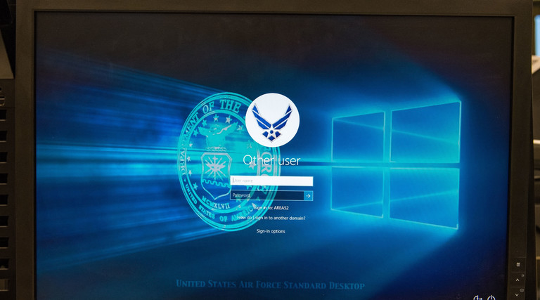 Air Force logo on a computer login screen