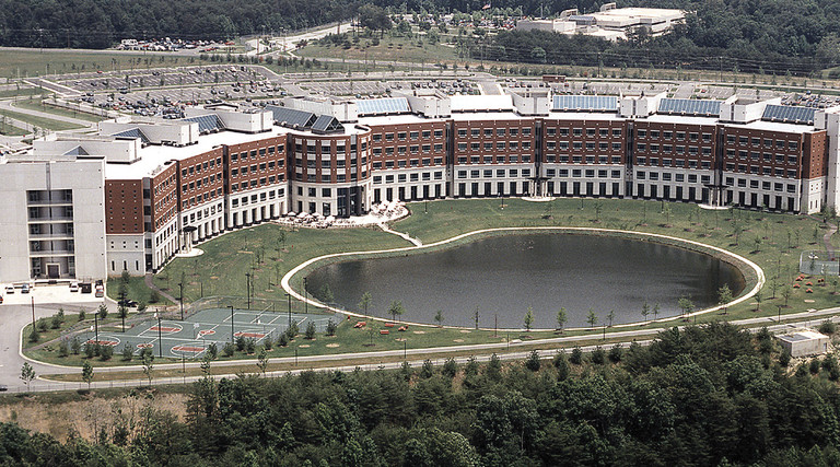 The Defense Logistics Agency (DLA) headquarters, also known as the Andrew T. McNamara Headquarters Complex, at Fort Belvoir, Virginia