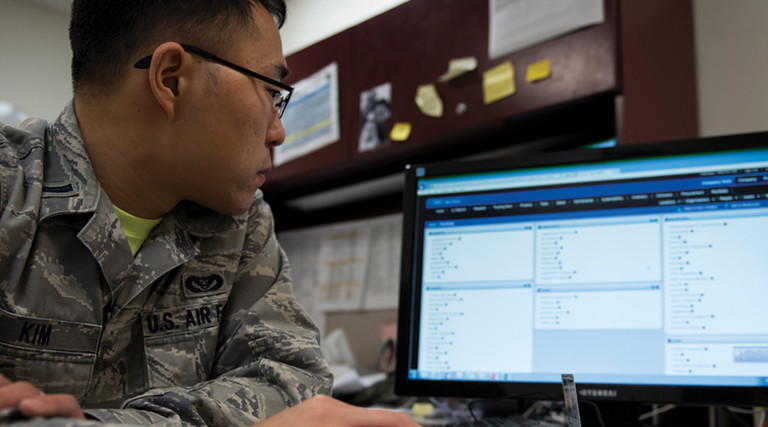 1st Lt Timothy Kim, 11th Civil Engineer Squadron installation Tririga information owner, poses for a photo while working with the next generation of information technology system, Tririga