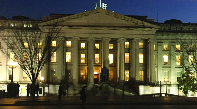Treasury Department at night