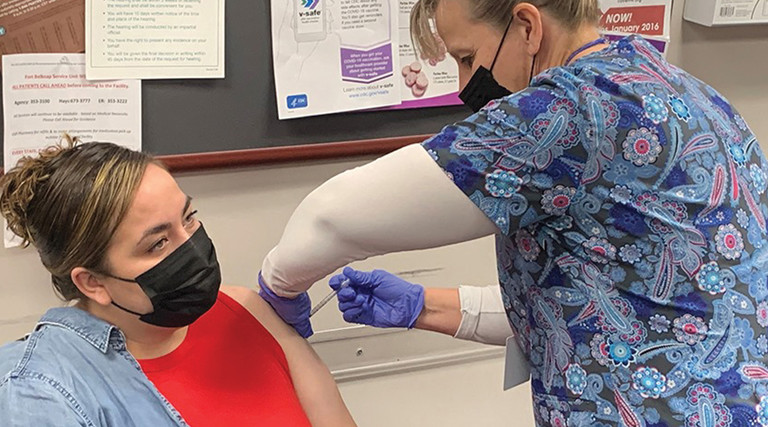 COVID-19 vaccination at the IHS Fort Belknap Hospital in Harlem, Montana, April 6, 2021.