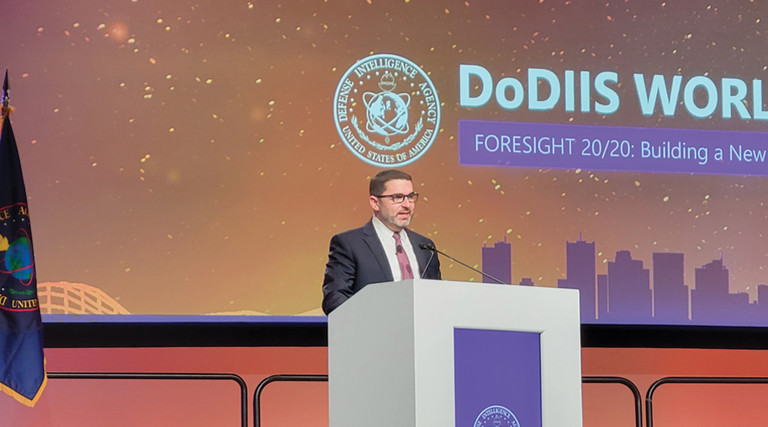 Defense Intelligence Agency CIO Doug Cossa speaks at the 2021 DoDIIS Worldwide conference.